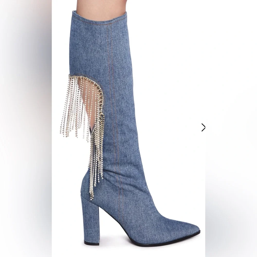 Denim Fringe Boots